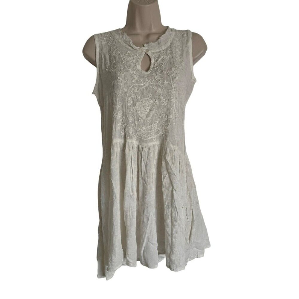 Anthropologie RAGA Women's Sz XS White EMBROIDERED PEARL Baby Doll Midi Dress - Picture 1 of 10